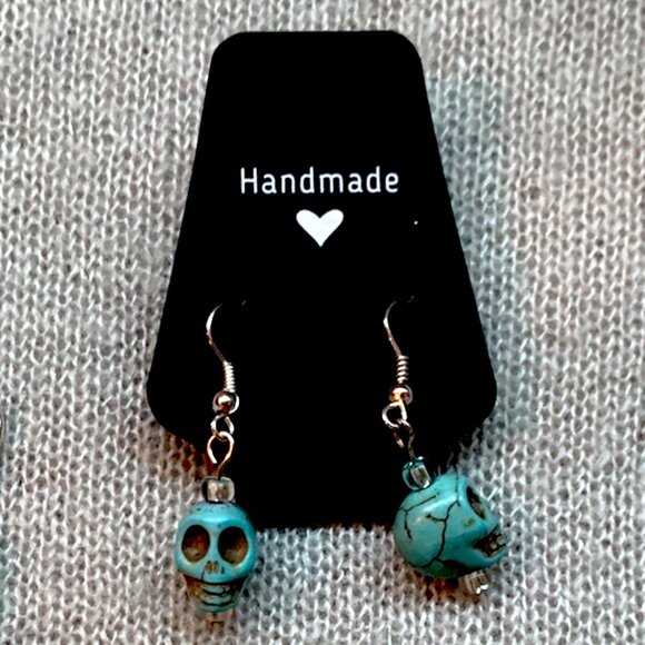 Earrings - Aqua Skulls & clear / aqua beads - Picture 1 of 4